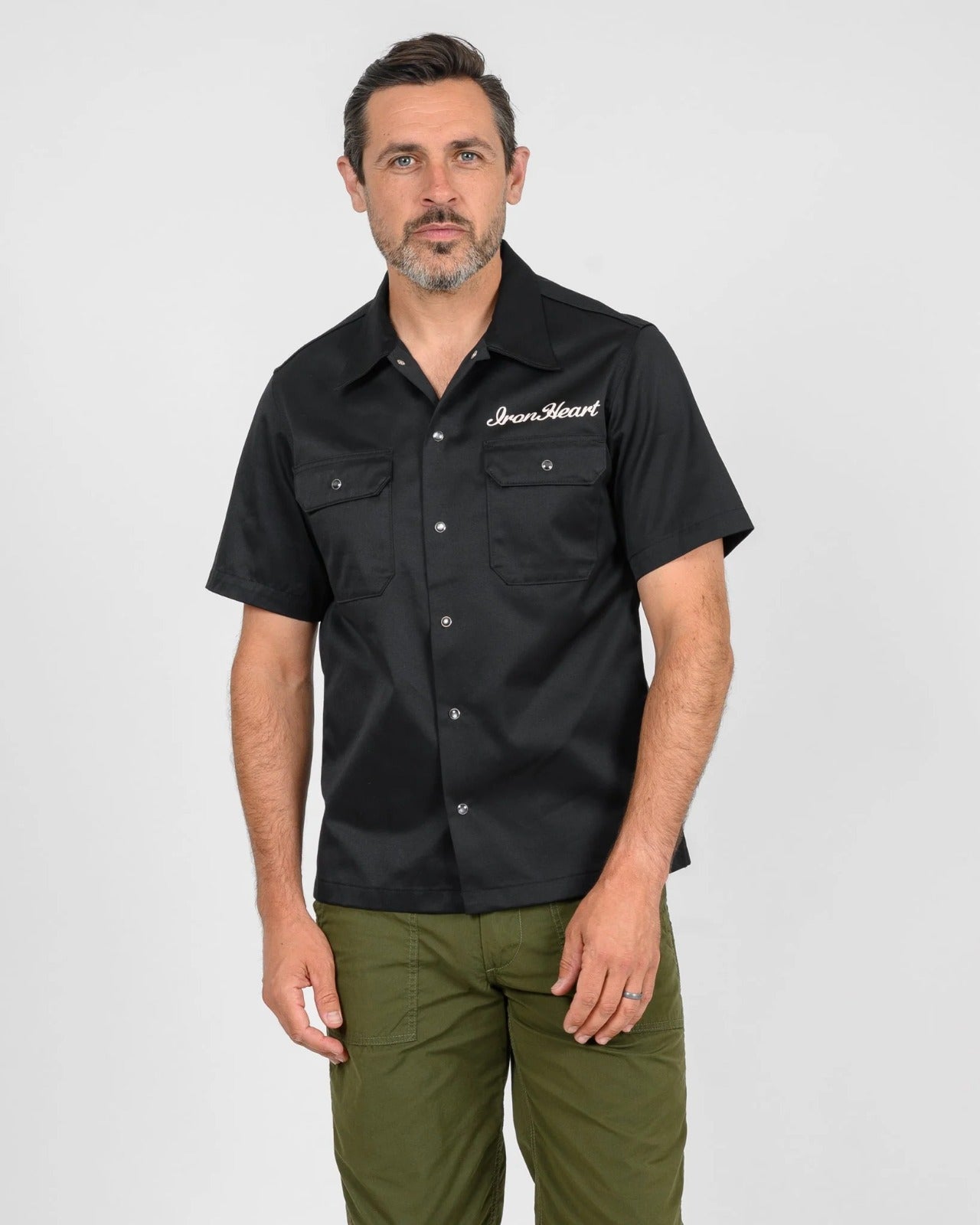 Iron Heart IHSH-446-BLK 9.6oz T/C Short Sleeved Mechanic Shirt - Black