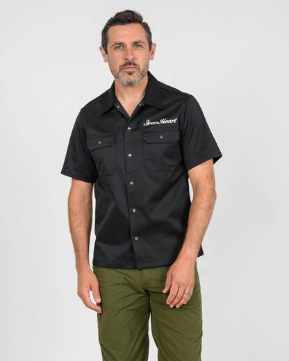 Iron Heart IHSH-446-BLK 9.6oz T/C Short Sleeved Mechanic Shirt - Black