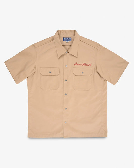 Iron Heart IHSH-446-KHA 9.6oz T/C Short Sleeved Mechanic Shirt - Khaki