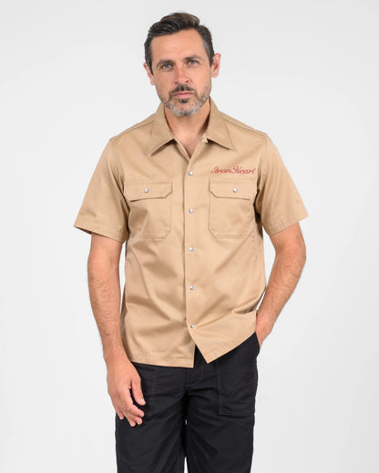Iron Heart IHSH-446-KHA 9.6oz T/C Short Sleeved Mechanic Shirt - Khaki