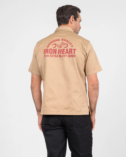 Iron Heart IHSH-446-KHA 9.6oz T/C Short Sleeved Mechanic Shirt - Khaki