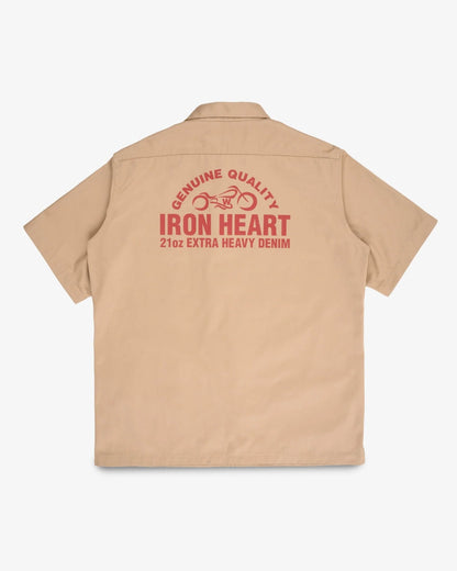 Iron Heart IHSH-446-KHA 9.6oz T/C Short Sleeved Mechanic Shirt - Khaki