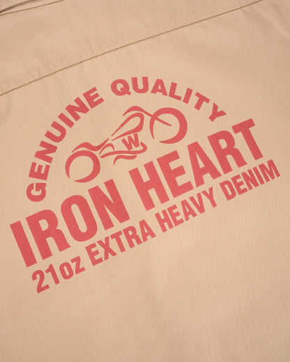 Iron Heart IHSH-446-KHA 9.6oz T/C Short Sleeved Mechanic Shirt - Khaki