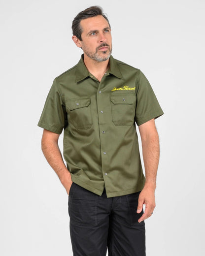 Iron Heart IHSH-446-ODG 9.6oz T/C Short Sleeved Mechanic Shirt - Olive Drab Green