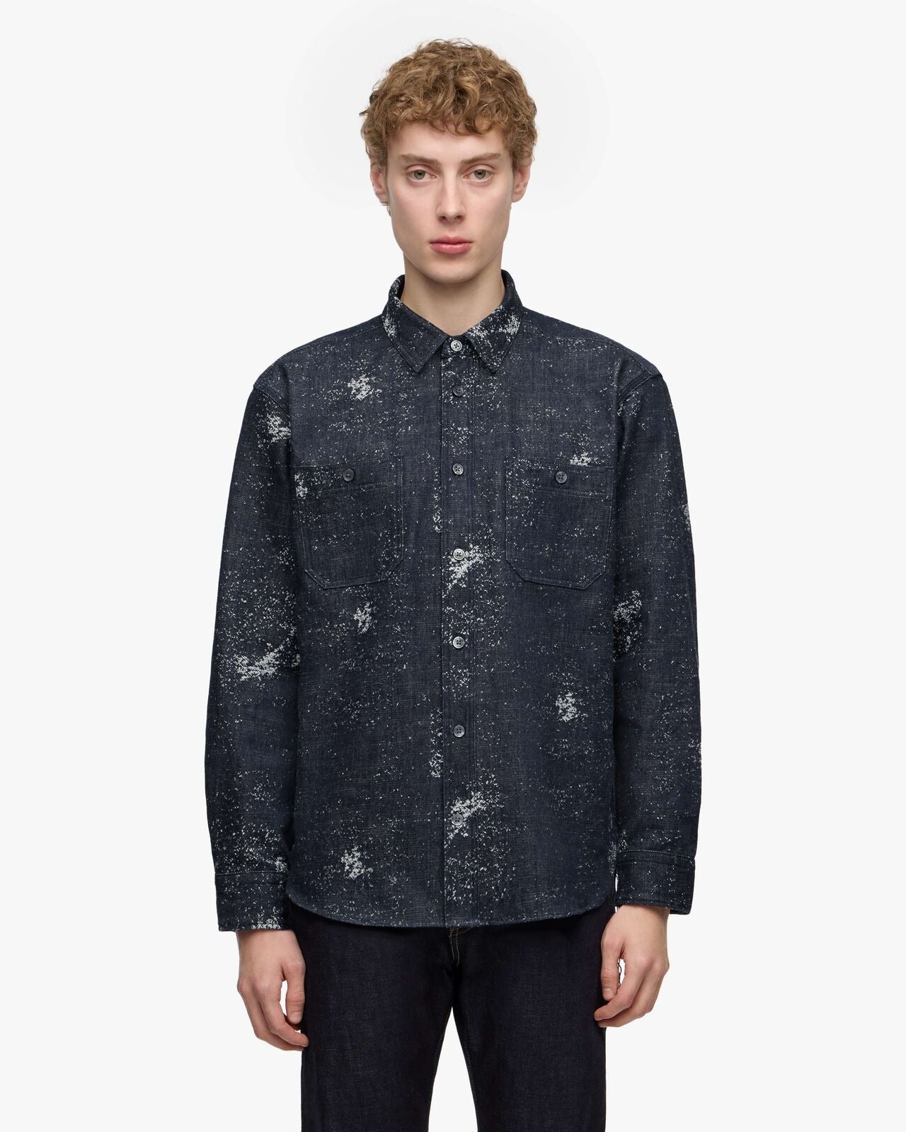 Momotaro Jeans MMLS6008 ID JAGUARD L/S SHIRT INDIGO