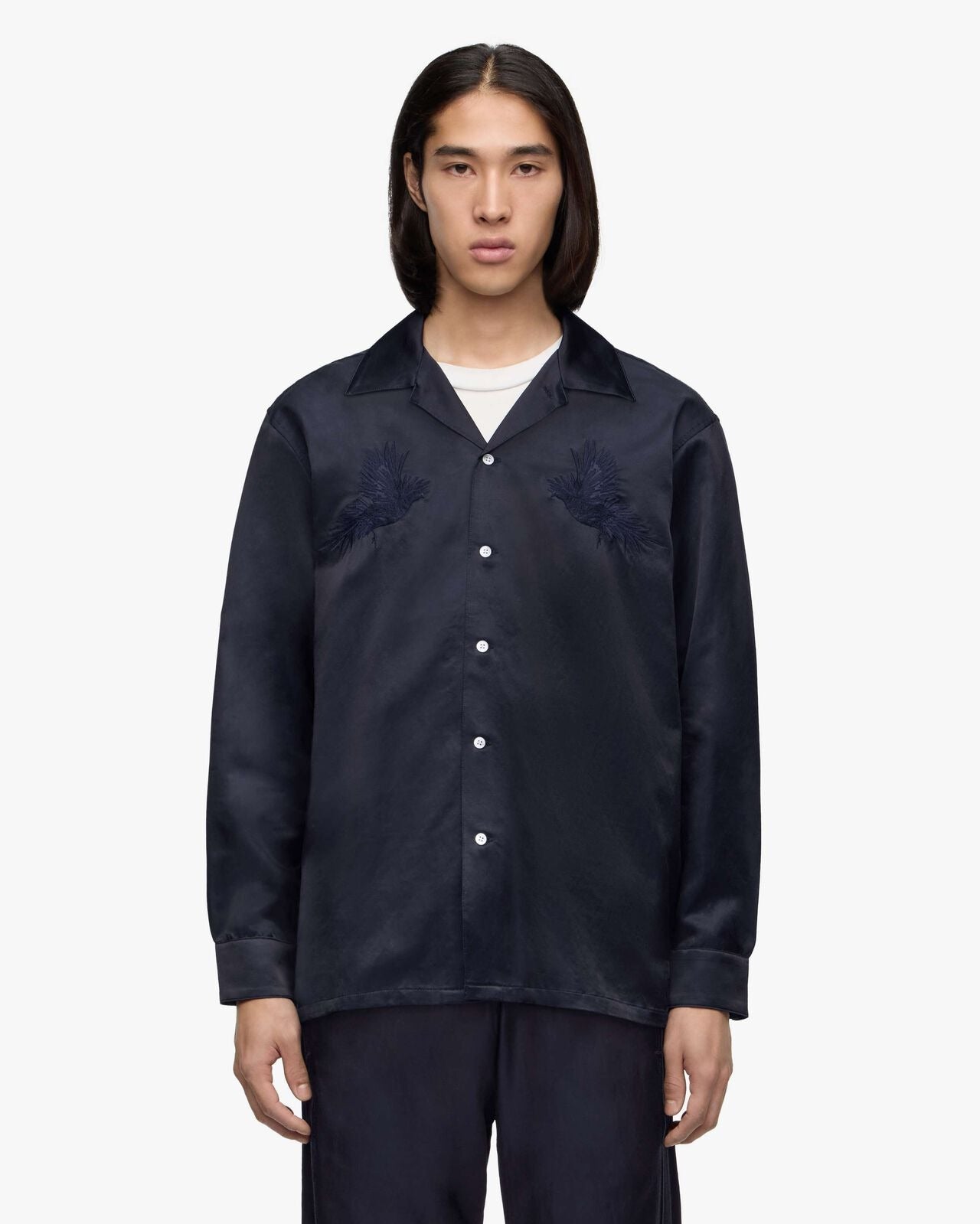 Momotaro Jeans MMLS6007 SATIN NAVY SOUVENIR L/S SHIRT