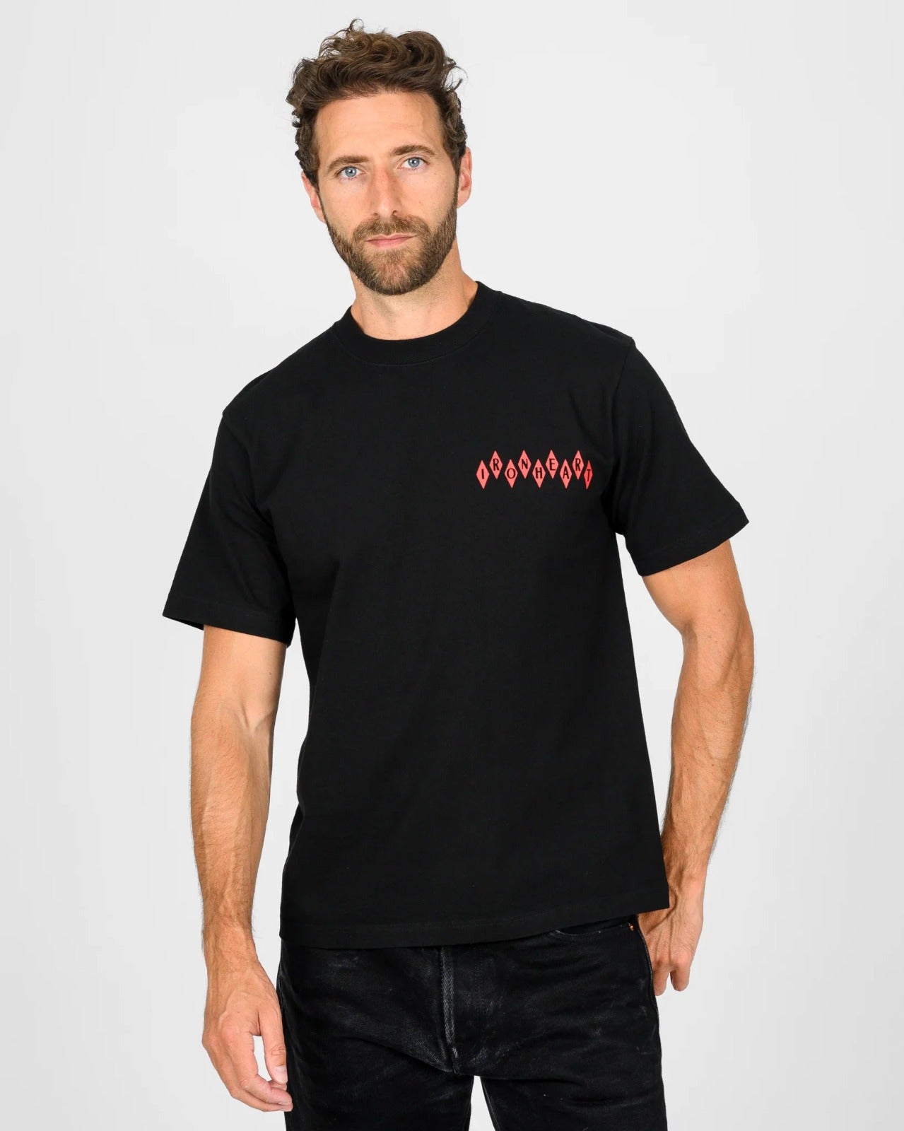 Iron Heart IHT-777-BLK 7.5oz Printed Loopwheel Crew Neck T-Shirt - Black