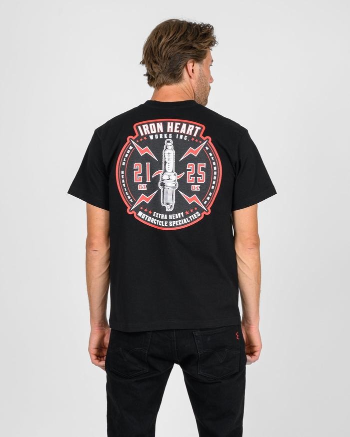 Iron Heart IHT-2503 7.5oz Printed Loopwheel Crew Neck T-Shirt Black