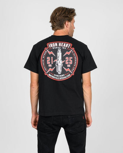 Iron Heart IHT-2503 7.5oz Printed Loopwheel Crew Neck T-Shirt Black