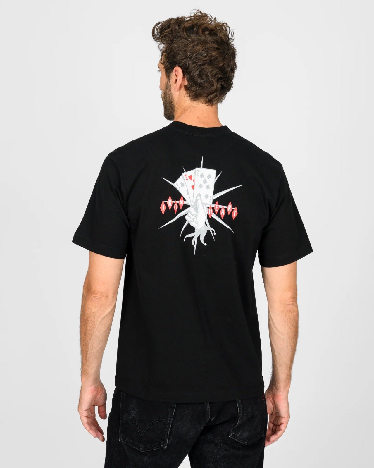 Iron Heart IHT-777-BLK 7.5oz Printed Loopwheel Crew Neck T-Shirt - Black